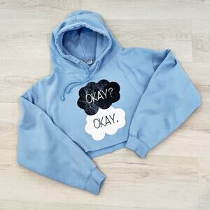 Blue Cropped Hoodie with Okay? Okay. Print Size Medium EUC